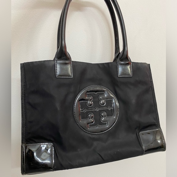 Tory Burch Ella Tote Bag Nylon Enamel Large Capacity Black